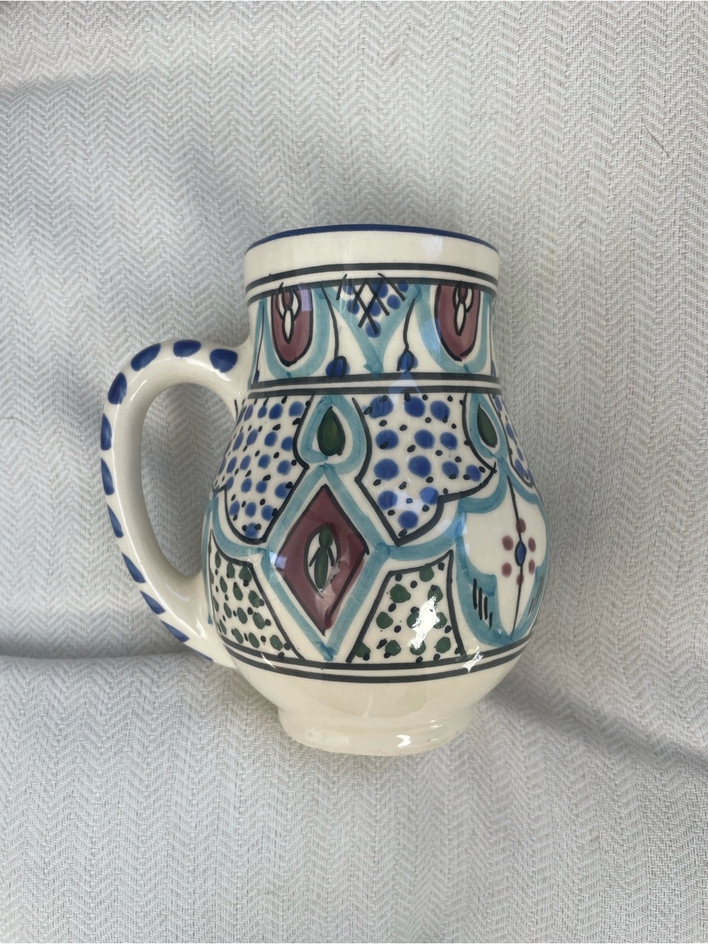 Hand-Painted Le Souk Ceramique Malika Large Mug - White with Blue and Teal